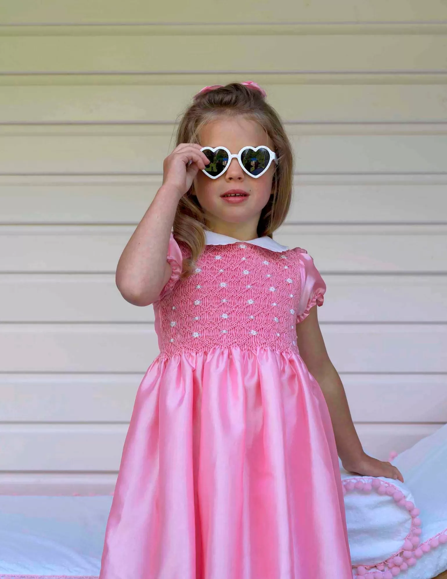 Rachel Riley Taffeta Rosebud Smocked Dress | Girl Dresses