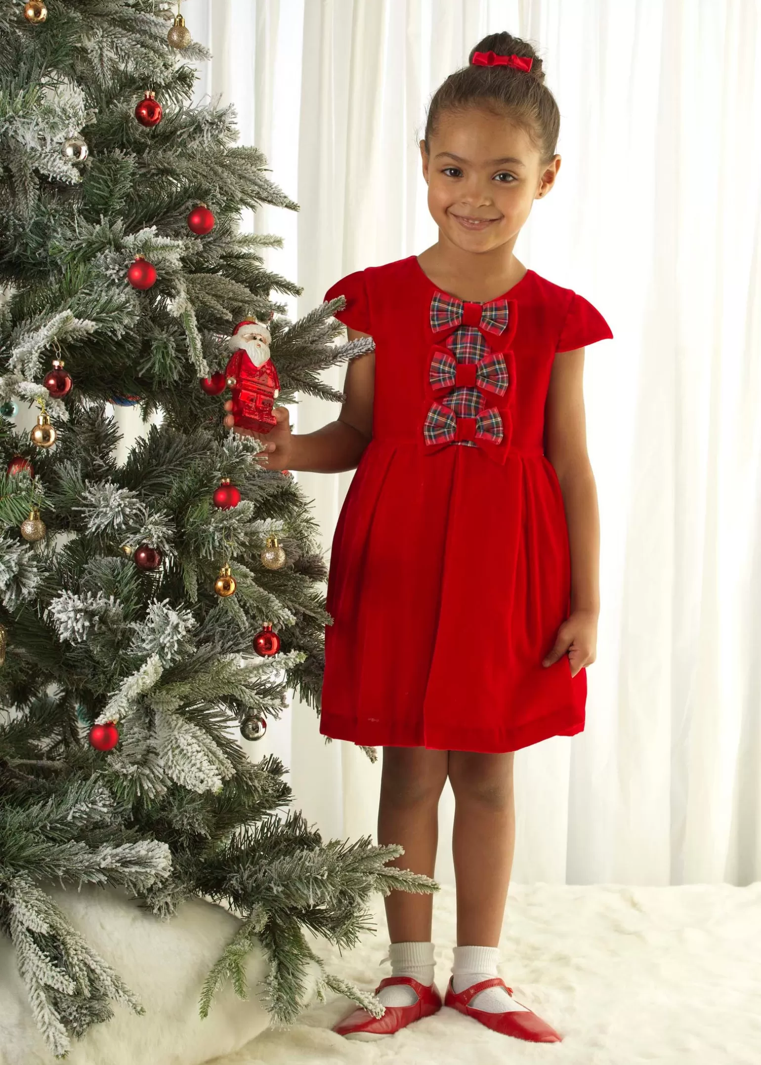 Rachel Riley Tartan Bow Velvet Dress | Girl Dresses
