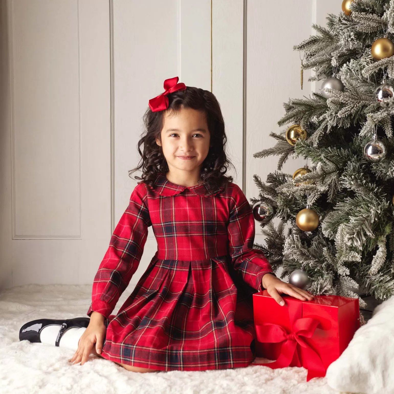 Rachel Riley Tartan Flannel Pleated Dress | Girl Dresses